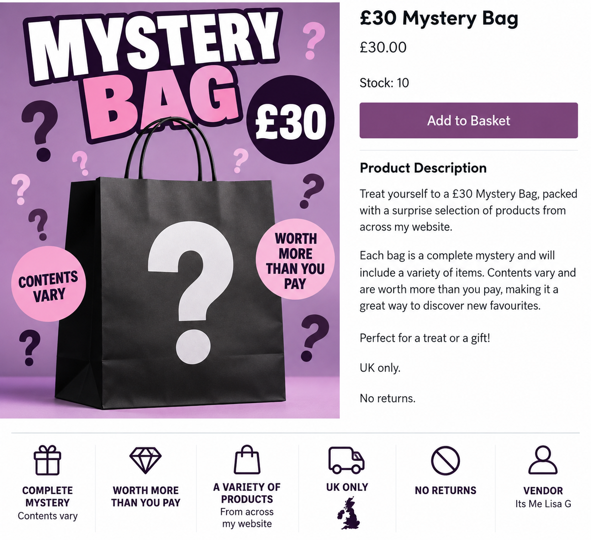 £30 Mystery Bag - complete surprise, worth more than you pay, UK only