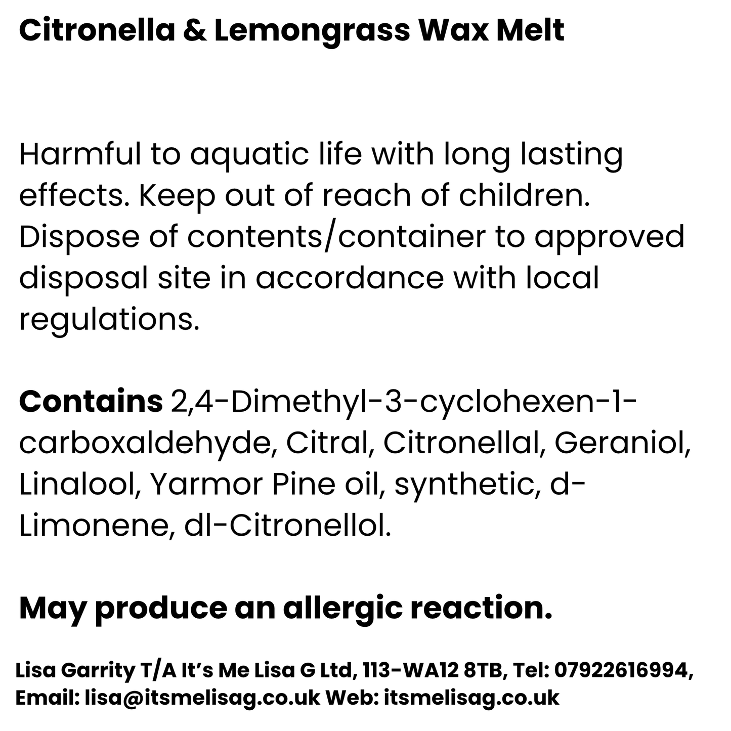 Citronella + Lemongrass Wax Melt - Ecococo Blend (With Citrepel)