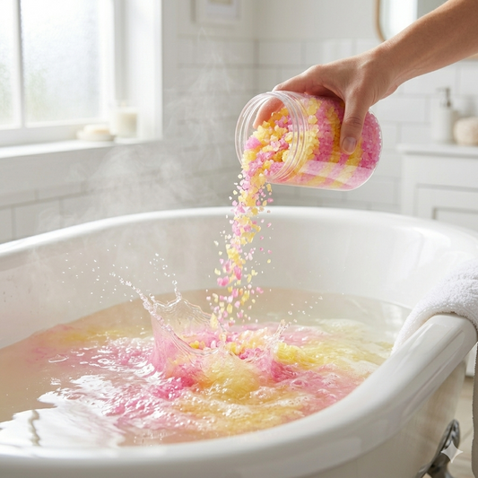 Magnesium Bath Flakes, Belle Est Scented Bath Soak, Pink Yellow Bath Salts, Luxury Self Care Gift, Relaxing Spa Bath