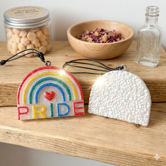 Rainbow Pride Car Freshie UK, Handmade Hanging Car Air Freshener, LGBTQ Gift, Fresh Clean Spring Rainstorm Scent