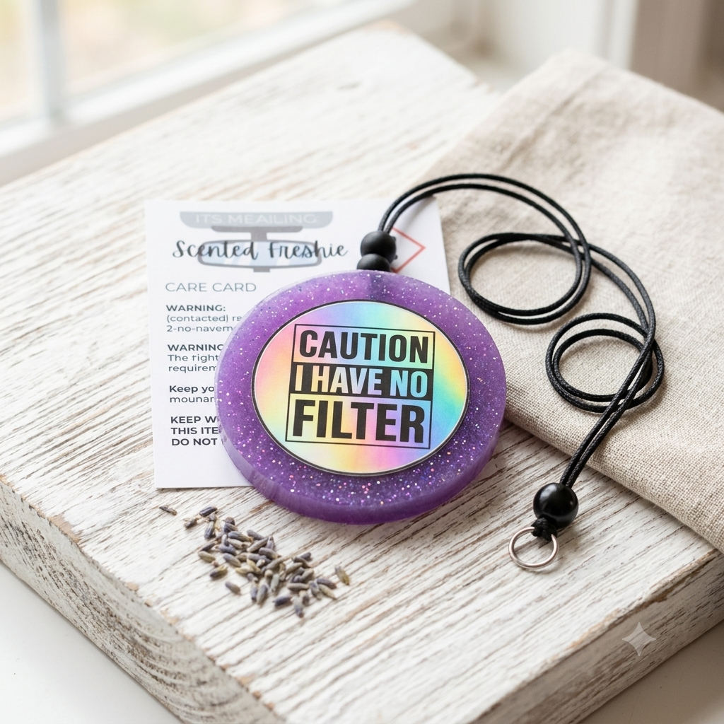 Purple cation I have no filter slogan car freshie