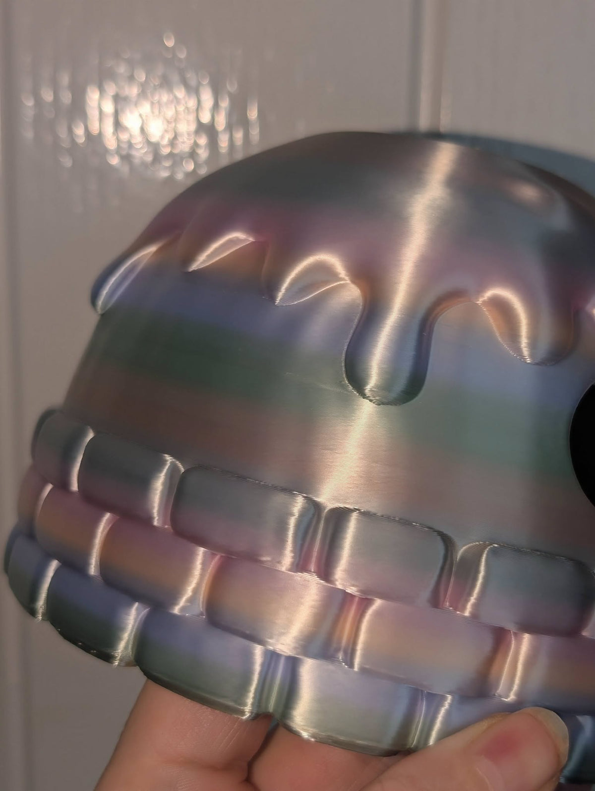 Close-up of the 3D printed Christmas elf igloo roof and raised snow detail