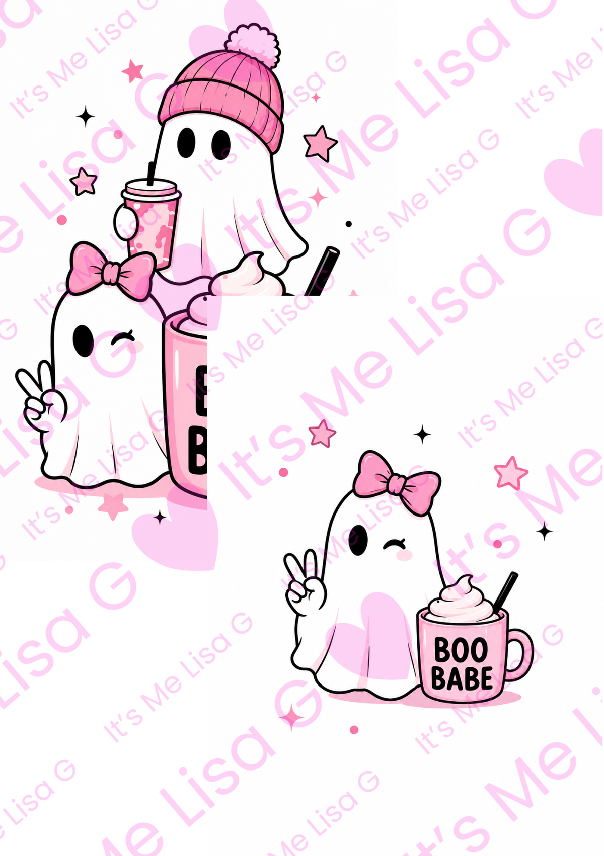 Pink Boo Babe ghost notebook front and back cover clip art