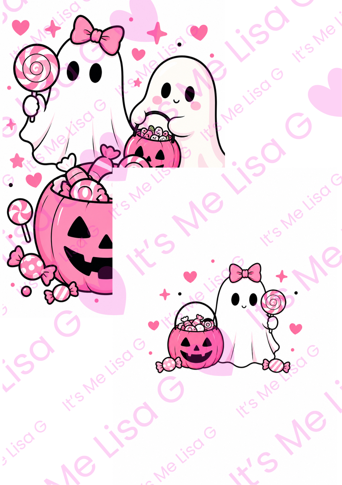 Sweet Spooky Candy Ghosts pink Halloween notebook cover front and back design preview