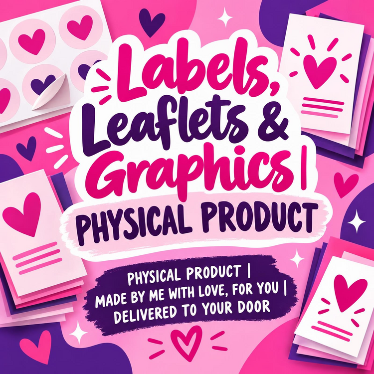 Labels, Leaflets & Graphics | PHYSICAL PRODUCT. Made by me with love, for you. Delivered to your door.