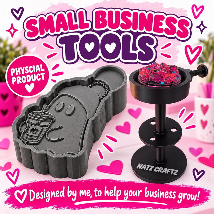 Small Business Tools physical products, 3D printed mould housings and a crafting lid holder, It's Me Lisa G