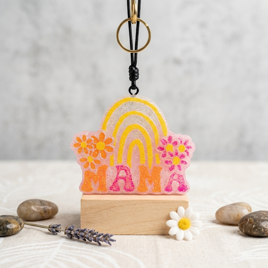 Mama Rainbow Car Freshie UK, Handmade Glitter Hanging Car Air Freshener, Sweet Fruity Car Scent Gift for Mum