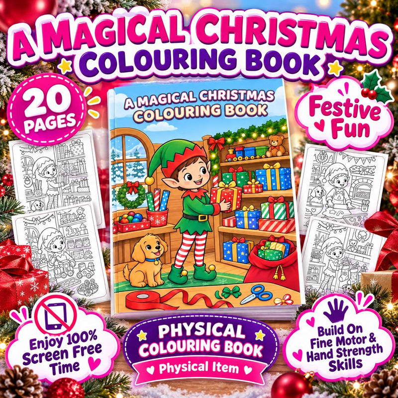 A Magical Christmas Colouring Book | 20 Page Physical Printed Book | Festive Elf Workshop