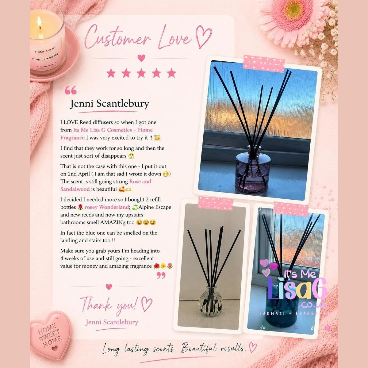 Bakery + Gourmand: Luxury Reed Diffuser 100ml, Handmade UK Home Fragrance, Decorative Glass Diffuser Bottle, Scented Gift