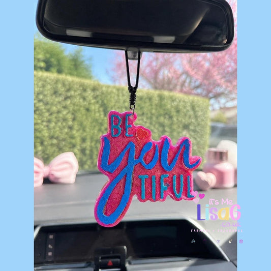 Be Yourself Car Freshie UK, Handmade Hanging Car Air Freshener, Aroma Bead Freshie, Cute Pink Car Charm, Gift for Her