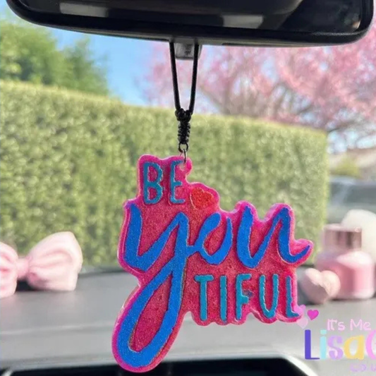 Be Yourself Car Freshie UK, Handmade Hanging Car Air Freshener, Aroma Bead Freshie, Cute Pink Car Charm, Gift for Her