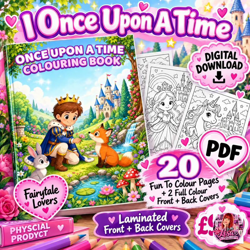 Once Upon A Time Colouring Book | 20 Page Physical Printed Book | Fairy-Tale Adventure