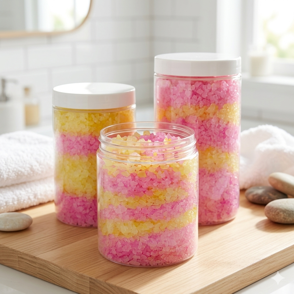 Magnesium Bath Flakes, Belle Est Scented Bath Soak, Pink Yellow Bath Salts, Luxury Self Care Gift, Relaxing Spa Bath