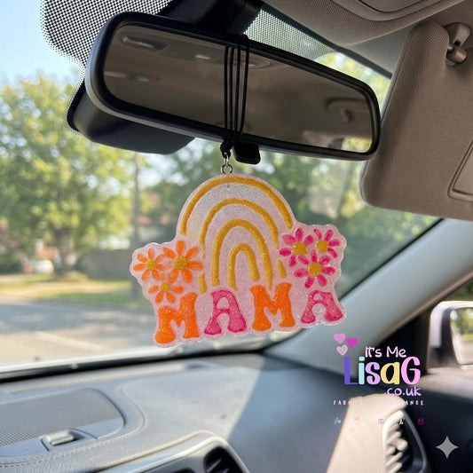 Mama Rainbow Car Freshie UK, Handmade Glitter Hanging Car Air Freshener, Sweet Fruity Car Scent Gift for Mum