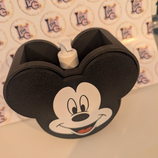 Black mouse-style soap holder with colourful magnetic character face