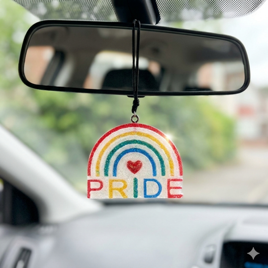 Rainbow Pride Car Freshie UK, Handmade Hanging Car Air Freshener, LGBTQ Gift, Fresh Clean Spring Rainstorm Scent