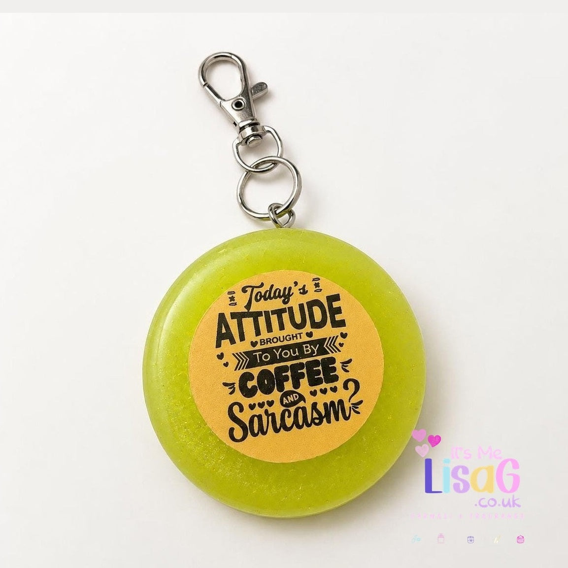 Scented Keyring Freshie UK, Coffee and Sarcasm Bag Charm, Perfume Aroma Bead Gift
