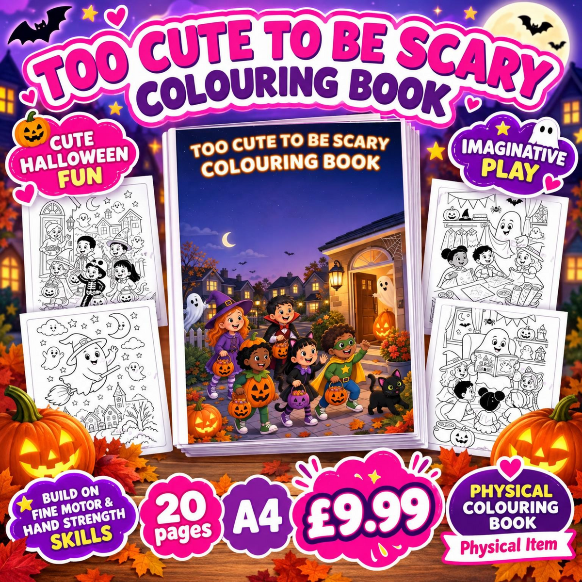 Too Cute To Be Scary Colouring Book | 20 Page Physical Printed Book | Cute Halloween – It's Me Lisa G