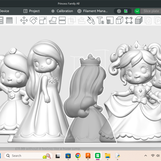Princess family models arranged in 3D slicing software