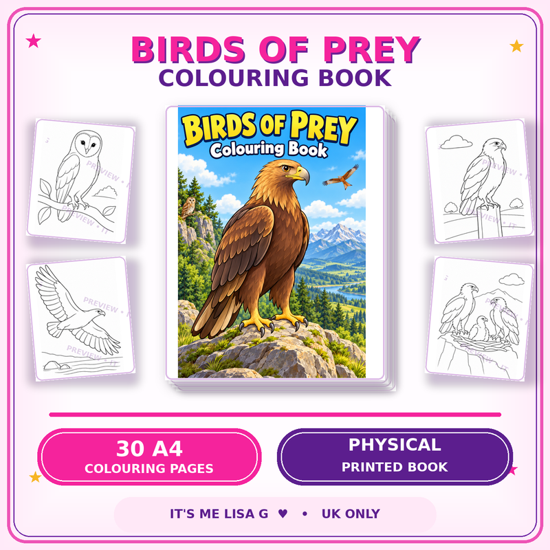 Birds of Prey Colouring Book for Kids | 30 Page Physical Printed Book | Eagles, Owls & Raptors