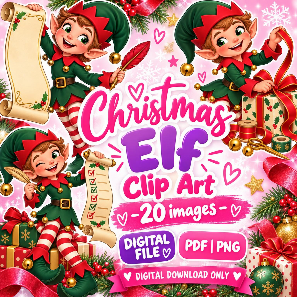 Christmas Elf Clip Art 20 images PNG PDF digital download feature