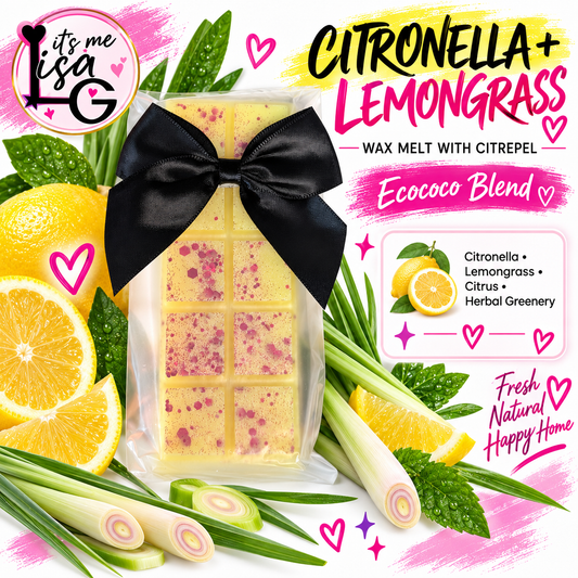 Citronella and Lemongrass wax melt branded hero showing the actual yellow snap bar