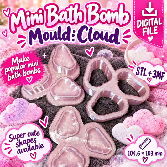 Cloud mini bath bomb mould STL and 3MF digital file