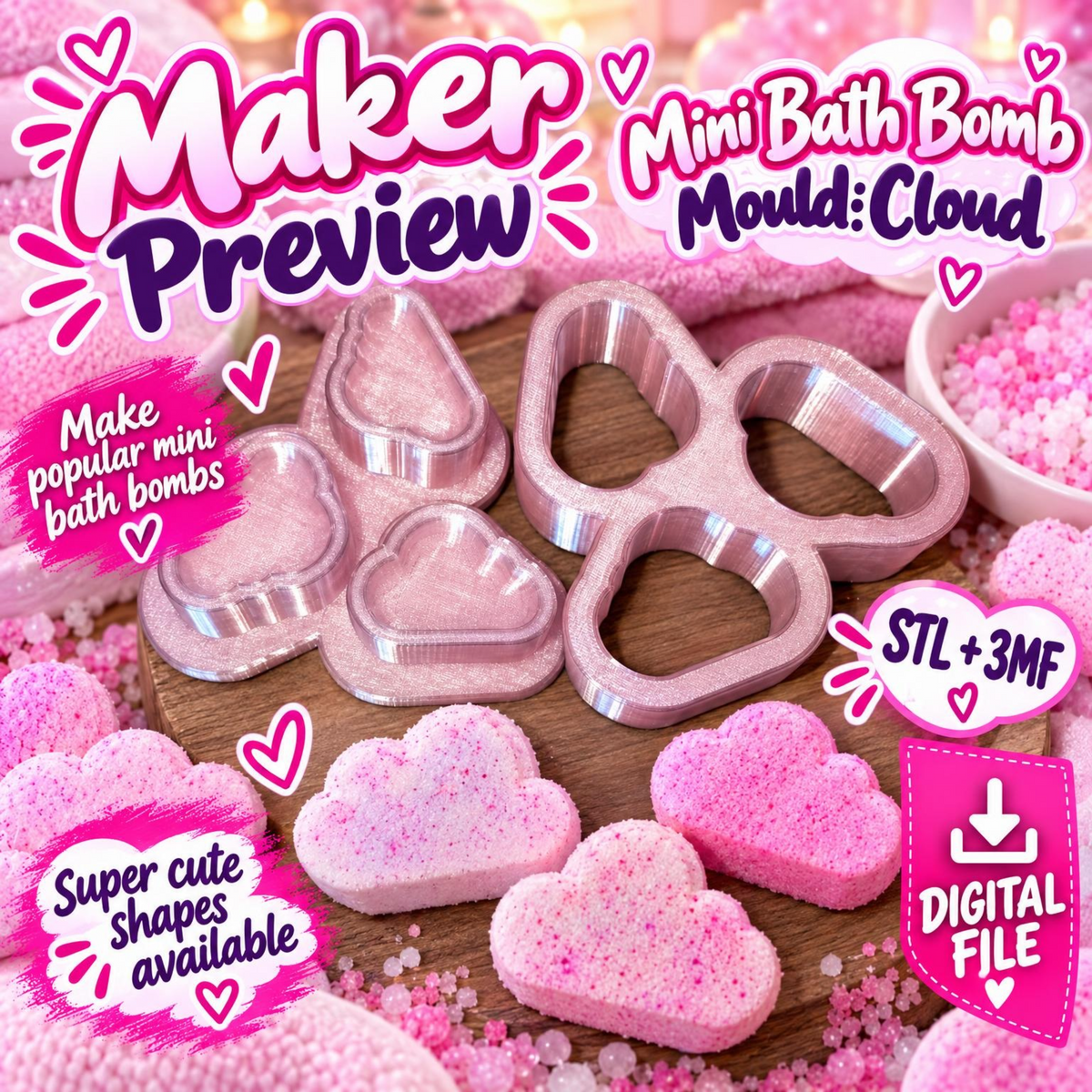 Cloud mini bath bomb mould digital maker preview