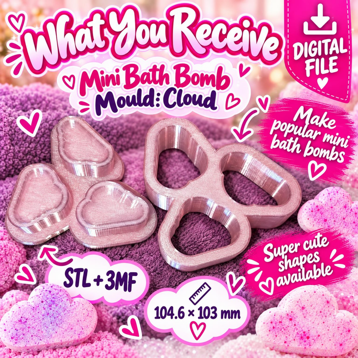 Cloud mini bath bomb mould digital files what you receive