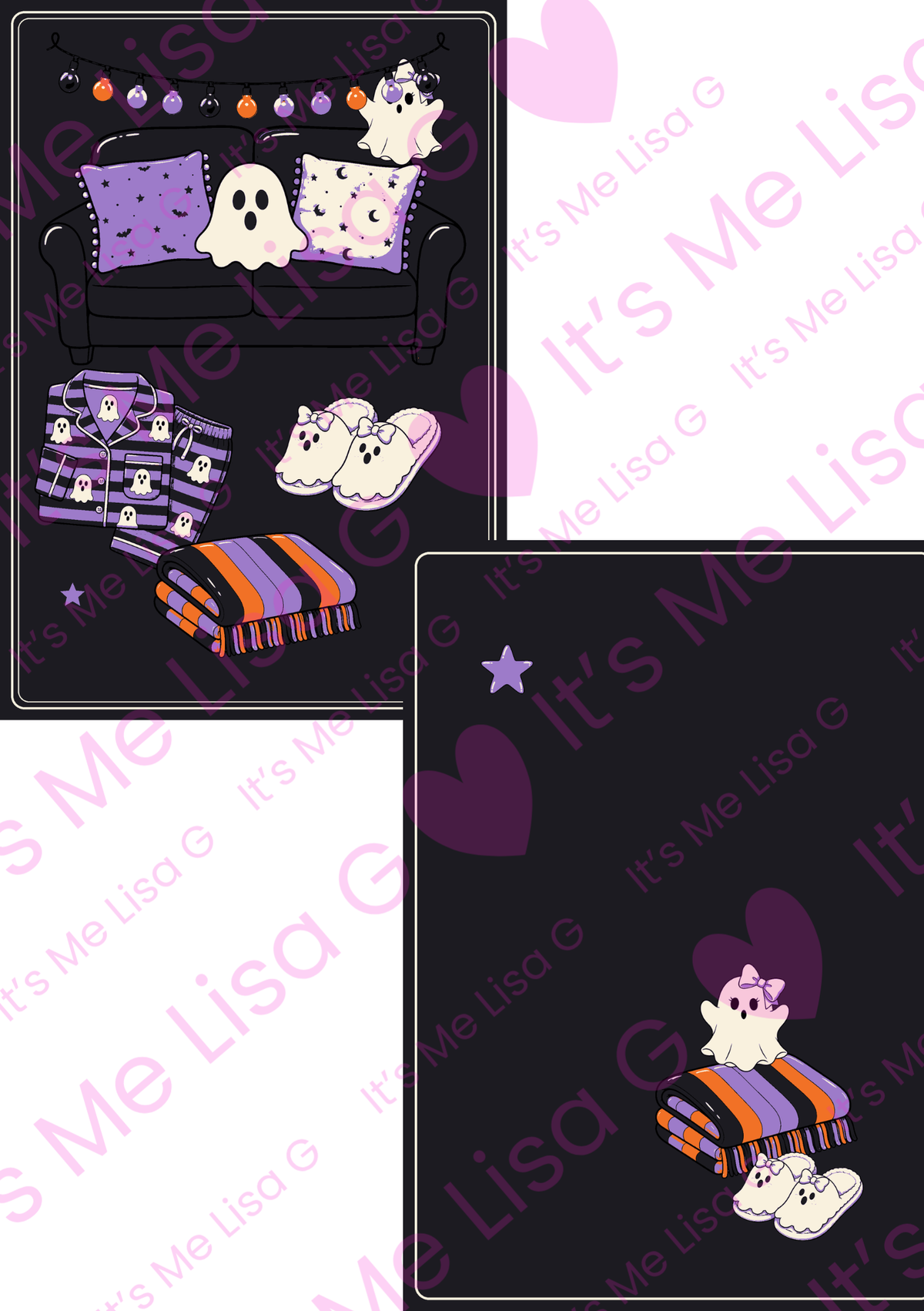 Cosy ghost Halloween A5 and A6 notebook cover 3MF bundle preview in black purple and orange