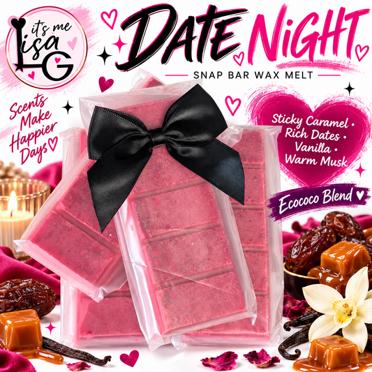 Date Night wax melt branded hero showing the actual rosy pink snap bars
