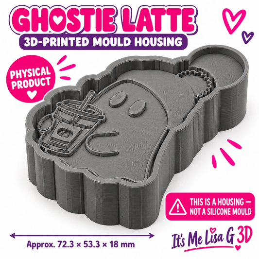 Ghostie Latte physical 3D-printed mould housing, clearly labelled as a housing and not a silicone mould