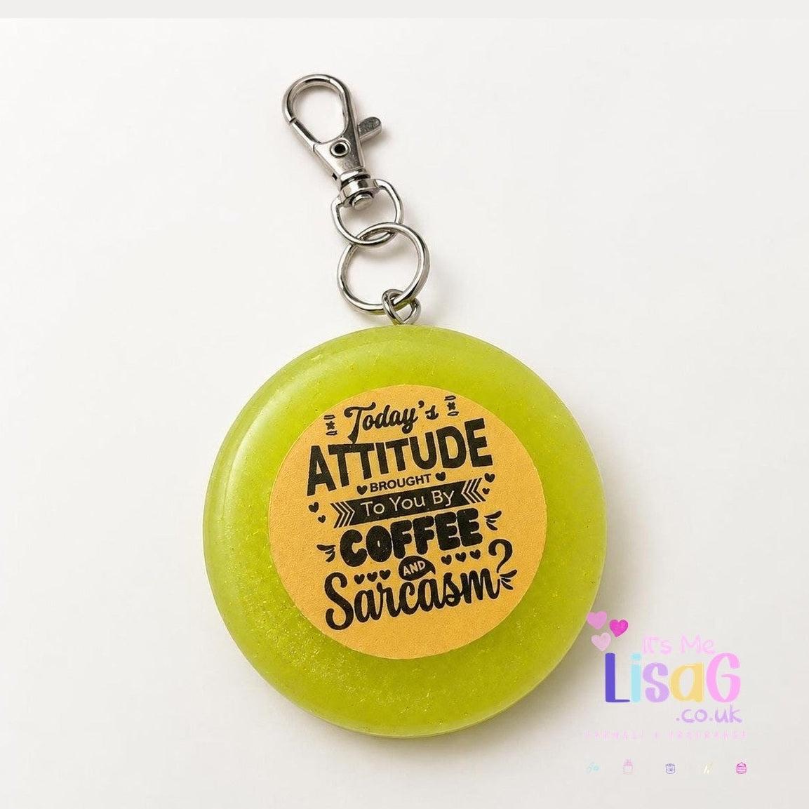 Scented Keyring Freshie UK, Coffee and Sarcasm Bag Charm, Perfume Aroma Bead Gift