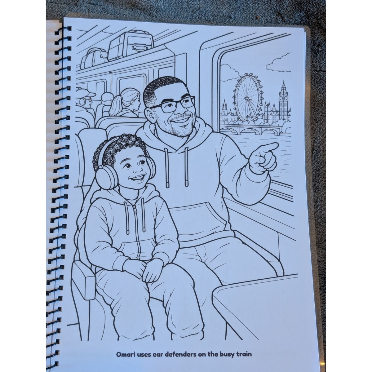 Inside page of printed personalised colouring book prototype