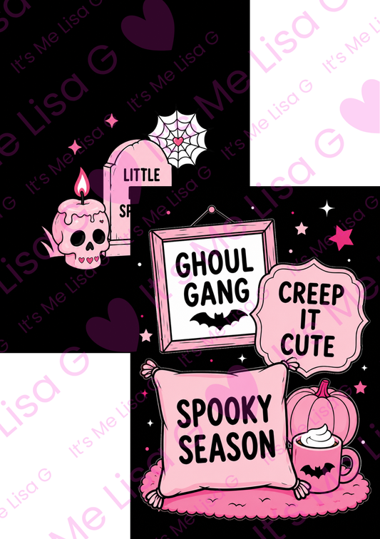 Creep It Cute Spooky Season pink and black Halloween notebook cover design preview