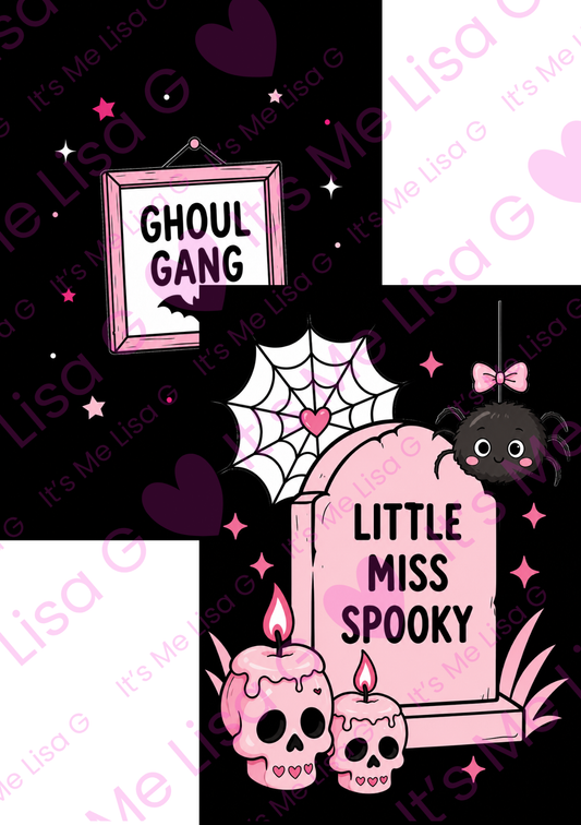 Little Miss Spooky Ghoul Gang pink and black Halloween notebook cover design preview