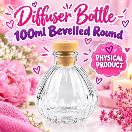 Empty 100ml bevelled round reed diffuser bottle with stopper