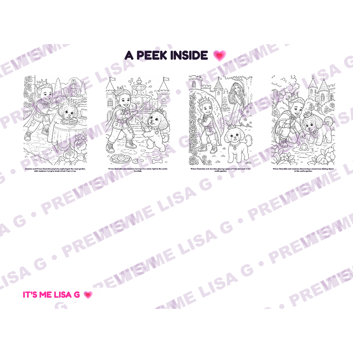 Watermarked sample pages from The Royal Family Colouring Book