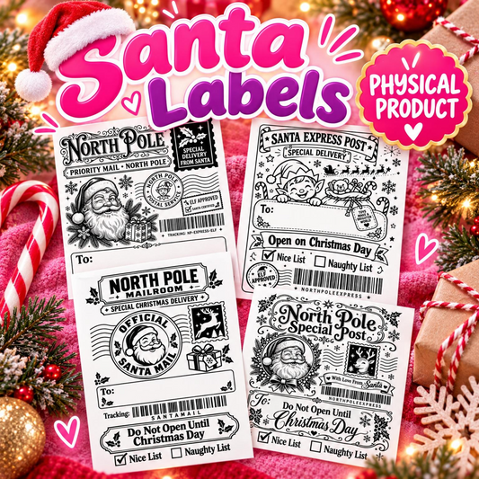 Physical Santa Labels 50 pack Christmas thermal stickers